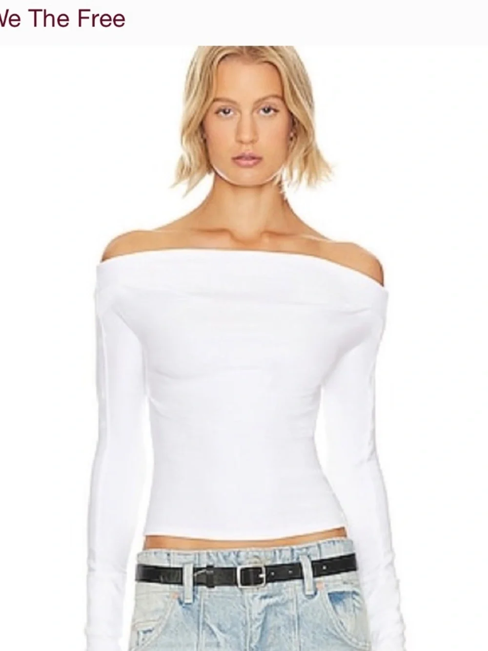 We The Free Off-Shoulder White Long Sleeve Crop Top